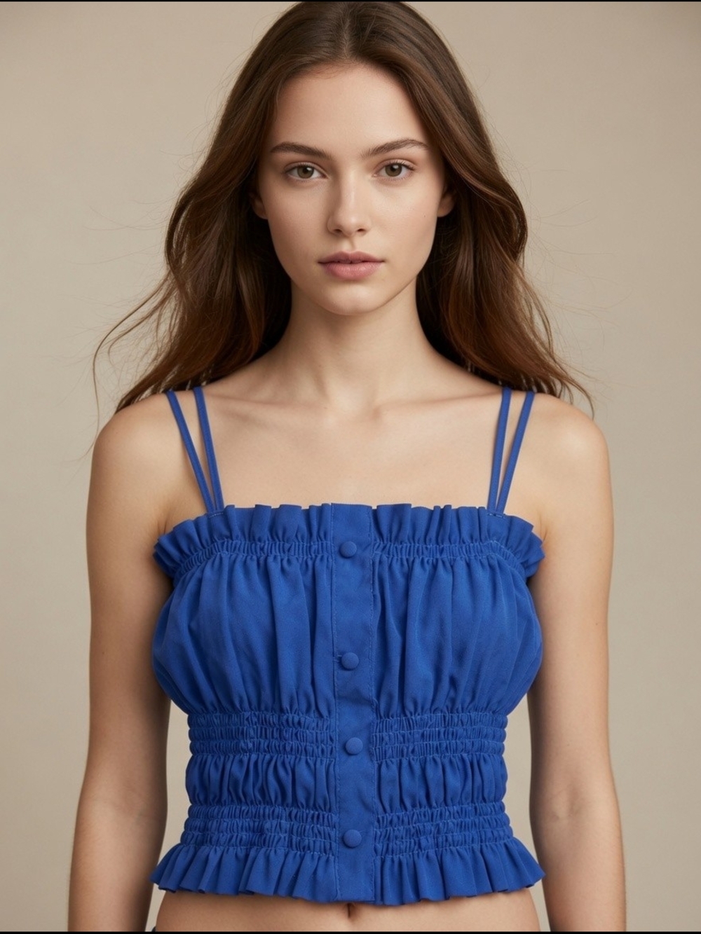 Blue Smocked Ruffle Crop Top - Women